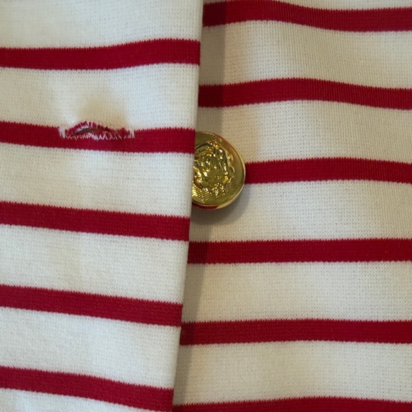 English Factory Red and White Striped Sleeveless Jacket with Gold Buttons - Picture 5 of 8